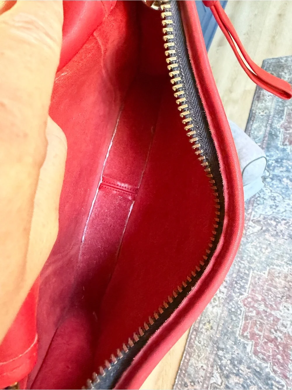 Vintage 1970s/80s Coach NYC Red Leather Basic Bag Glue-In Creed Brass Hardware